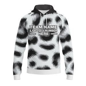 Custom Fully Sublimated Elegant Dynamic Animal Print Black White Performance Sports Pullover Hoodie 07661