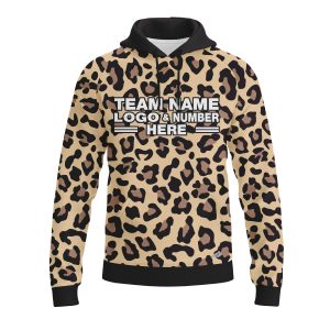Custom Fully Sublimated Classic Cheetah Animal Print Black Brown Gold Performance Sports Pullover Hoodie 07672