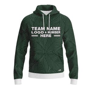 Custom Fully Sublimated Green Leaf Floral Pattern Green Black Performance Sports Pullover Hoodie 07769
