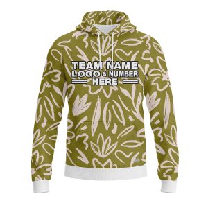 Custom Fully Sublimated Olive Floral Pattern Green White Performance Sports Pullover Hoodie 07771