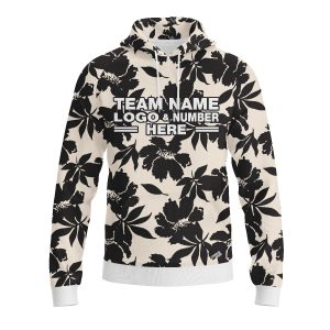 Custom Fully Sublimated Monochrom Floral Pattern White Black Performance Sports Pullover Hoodie 07773