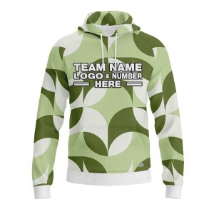 Custom Fully Sublimated Contemporary Leaf Floral Pattern White Green Performance Sports Pullover Hoodie 07858