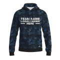 Custom Fully Sublimated Blue Foliage Floral Pattern Black Blue Performance Sports Pullover Hoodie 07864