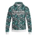 Custom Fully Sublimated Tropical Floral Pattern White Black Teal Performance Sports Pullover Hoodie 07866