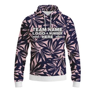 Custom Fully Sublimated Monochrom Floral Three Pattern Dark Blue Baby Pink Performance Sports Pullover Hoodie 07872