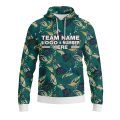 Custom Fully Sublimated Tropical Forest Floral Pattern Teal Blue Orange Performance Sports Pullover Hoodie 07883