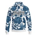 Custom Fully Sublimated Botanical Floral Two Pattern Blue White Performance Sports Pullover Hoodie 07887