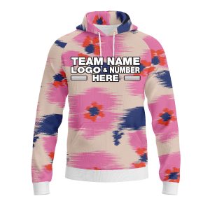 Custom Fully Sublimated Abstract Brushstroke Floral Two Pattern White Pink Blue Performance Sports Pullover Hoodie 07904