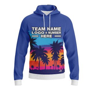 Custom Fully Sublimated Sunset  Tropical Floral Pattern Blue Multicolor Performance Sports Pullover Hoodie 07921