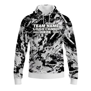 Custom Fully Sublimated Abstract Tie Dye Pattern White Black Performance Sports Pullover Hoodie 08505