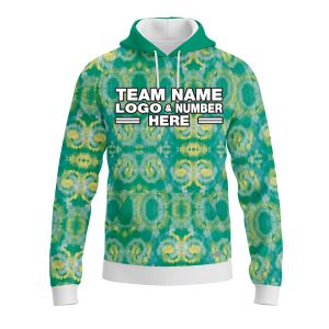 Custom Fully Sublimated Casual Tie Dye Pattern Green Performance Sports Pullover Hoodie 08548