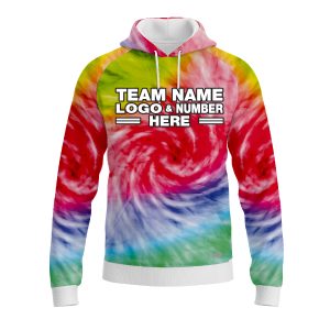 Custom Fully Sublimated Spiral Tie Dye Pattern Multicolor Performance Sports Pullover Hoodie 08674