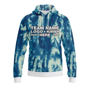 Custom Fully Sublimated Electric Blues Tie Dye Pattern Performance Sports Pullover Hoodie 08700