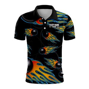 Custom Fully Sublimated Fireball Bowling  Pattern Performance Polo Shirt 08726