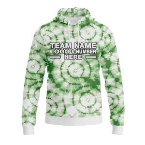 Custom Fully Sublimated Verdant Victory Tie Dye Pattern Green White Performance Sports Pullover Hoodie 08793