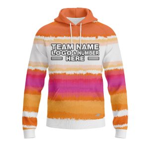 Custom Fully Sublimated Peachy Pioneers Tie Dye Pattern Orange Pink White Performance Sports Pullover Hoodie 08797