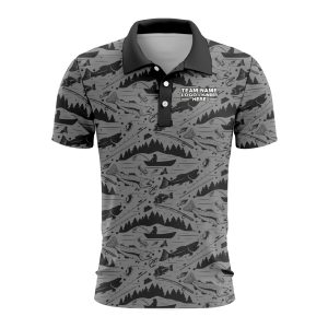 Custom Fully Sublimated Mosaic  Fishing Pattern Gray Performance Polo Shirt 08902