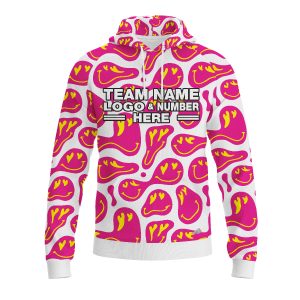 Custom Fully Sublimated Energetic Smiles Tie Dye Pattern Pink Yellow White Performance Sports Pullover Hoodie 08961