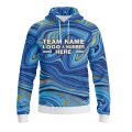 Custom Fully Sublimated Ocean Swirl Tie Dye Pattern Blues Performance Sports Pullover Hoodie 08974