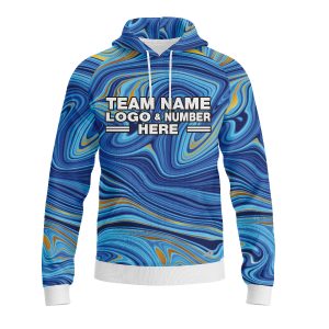 Custom Fully Sublimated Ocean Swirl Tie Dye Pattern Blues Performance Sports Pullover Hoodie 08974