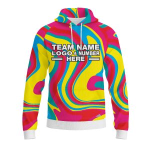 Custom Fully Sublimated Vivid Vortex Tie Dye Red Pink Yellow Blue Performance Sports Pullover Hoodie 09024