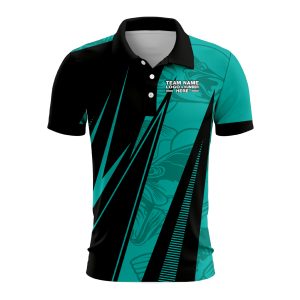 Custom Fully Sublimated Electric Fishing Pattern Black Teal Performance Polo Shirt 09030