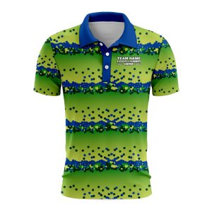 Custom Fully Sublimated Balls Dynamic Golf Pattern Green Blue Performance Polo Shirt 9076