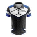 Custom Fully Sublimated BMX Modern Pattern Black White Blue Performance Polo Shirt 9216