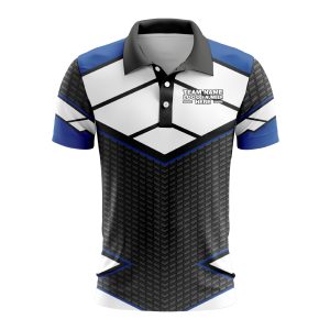 Custom Fully Sublimated BMX Modern Pattern Black White Blue Performance Polo Shirt 9216