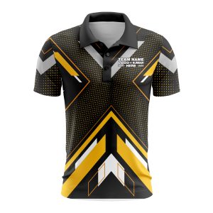 Custom Fully Sublimated ATV QuadQuest Pattern Black Yellow Performance Polo Shirt 9342