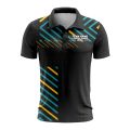 Custom Fully Sublimated Peaks Pattern Black Yellow Teal Performance Polo Shirt 9684