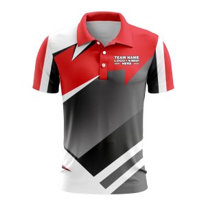 Custom Fully Sublimated Modern Pattern Red Black Gray Performance Polo Shirt 9726