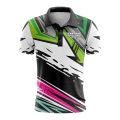Custom Fully Sublimated Energetic Pattern Green Gray Teal Pink Performance Polo Shirt 9813