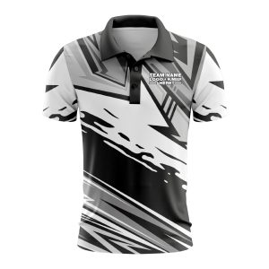 Custom Fully Sublimated Energetic Pattern Black Gray White Performance Polo Shirt 9820