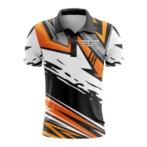 Custom Fully Sublimated Energetic Pattern Black Gray Orange Performance Polo Shirt 9858