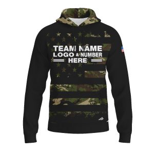 Custom Fully Sublimated USA FLAG Camo Pattern Black Performance Sports Pullover Hoodie 09987