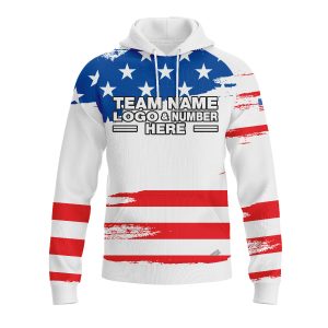 Custom Fully Sublimated USA FLAG Radiant Pattern White Blue Red Performance Sports Pullover Hoodie 10003