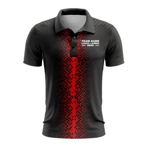 Custom Fully Sublimated Pixel Stripe Pattern Black Red Performance Polo Shirt 10110