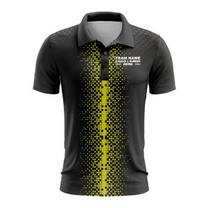 Custom Fully Sublimated Pixel Stripe Pattern Black Yellow Performance Polo Shirt 10117