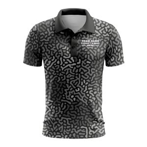 Custom Fully Sublimated Monochrome Maze Pattern Black Performance Polo Shirt 10178