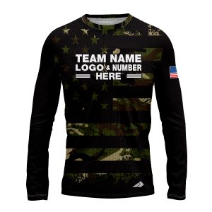 Custom Fully Sublimated USA FLAG Camo Pattern Black Performance Long Sleeves 10267