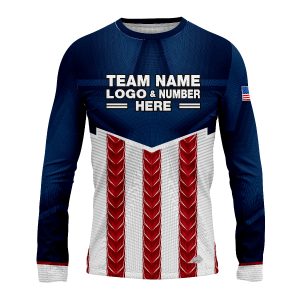 Custom Fully Sublimated USA FLAG Strong Pattern Red Dark Blue White Performance Long Sleeves 10303