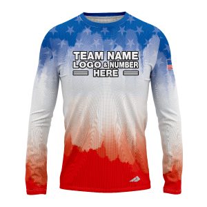 Custom Fully Sublimated USA FLAG Brushes Pattern Red Blue White Performance Long Sleeves 10327