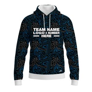 Custom Fully Sublimated Psychedelic Pattern Black Gray Blue Performance Sports Pullover Hoodie 10547