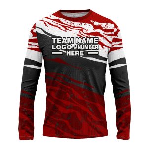 Custom Fully Sublimated Brush Camo Pattern Red Black White Performance Long Sleeves 10667