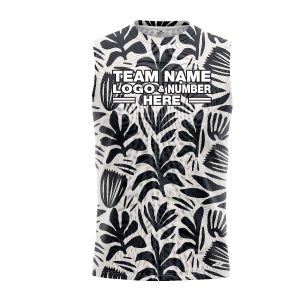 Custom Fully Sublimated Botanical Floral Pattern Black White Performance Sleeveless 10715