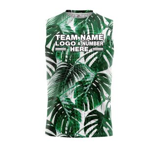 Custom Fully Sublimated Palm Leaf Floral Pattern White Green Performance Sleeveless 10747