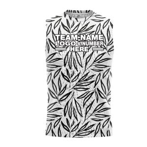 Custom Fully Sublimated Monochrome Botanical Floral Pattern White Black Performance Sleeveless 10759