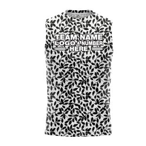 Custom Fully Sublimated Elegant Leaf Floral Pattern White Black Teal Performance Sleeveless 10771