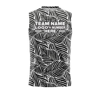 Custom Fully Sublimated Monochrome Botanical Floral Two Pattern White Black Performance Sleeveless 10775